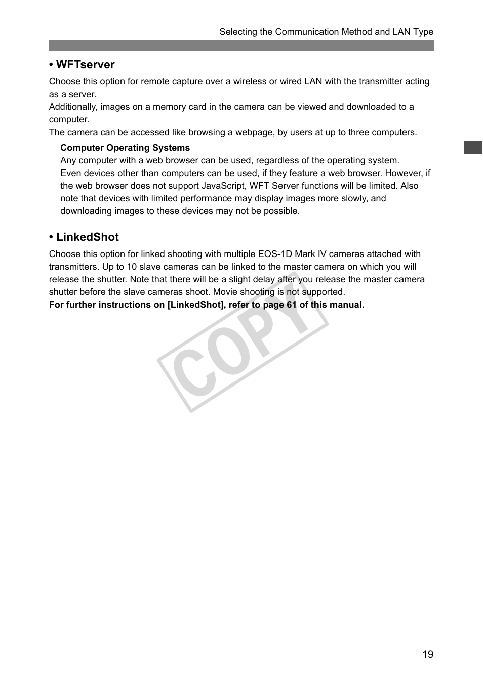 Cop y | Canon Wireless File Transmitter WFT-E2 II A User Manual | Page 19 / 120