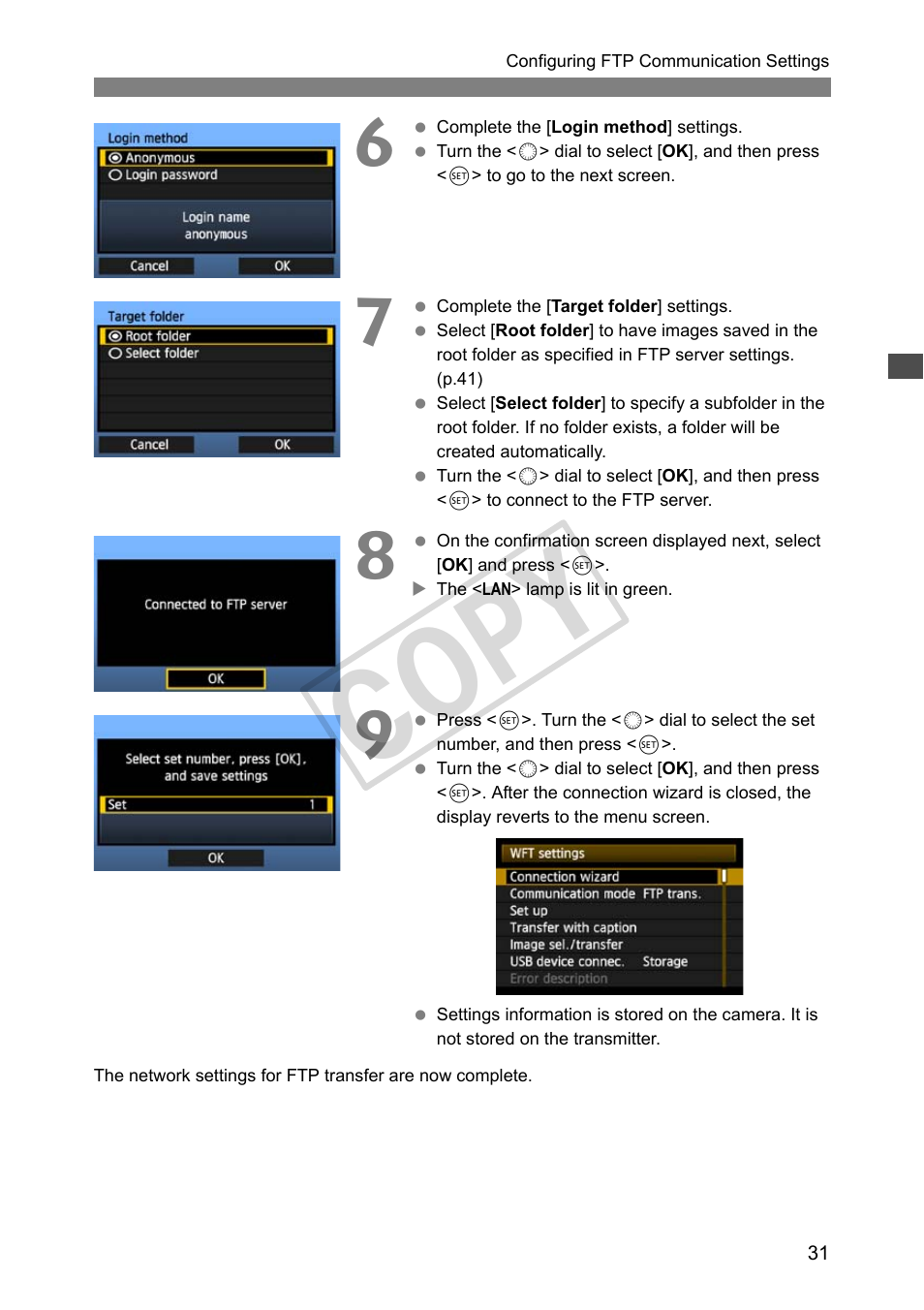 Cop y | Canon Wireless File Transmitter WFT-E2 II A User Manual | Page 31 / 120