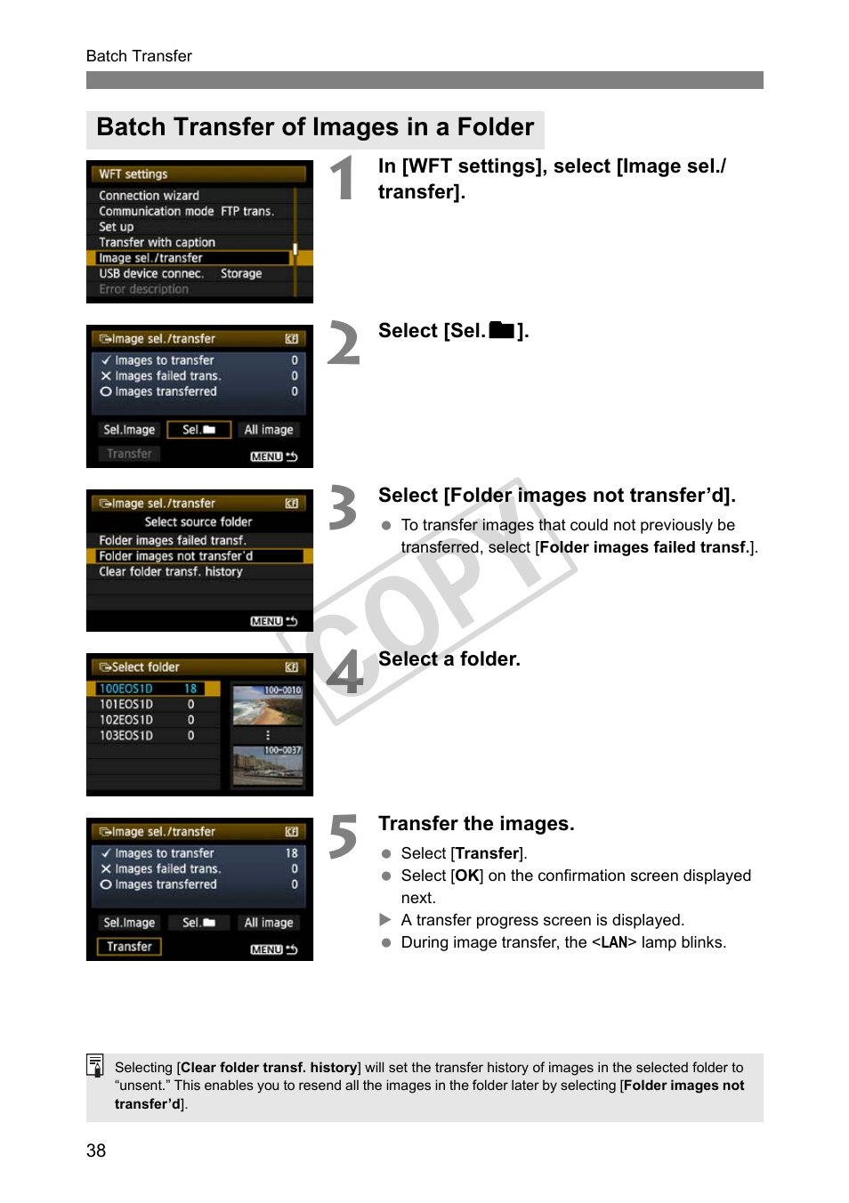 Batch transfer of images in a folder, Cop y | Canon Wireless File Transmitter WFT-E2 II A User Manual | Page 38 / 120