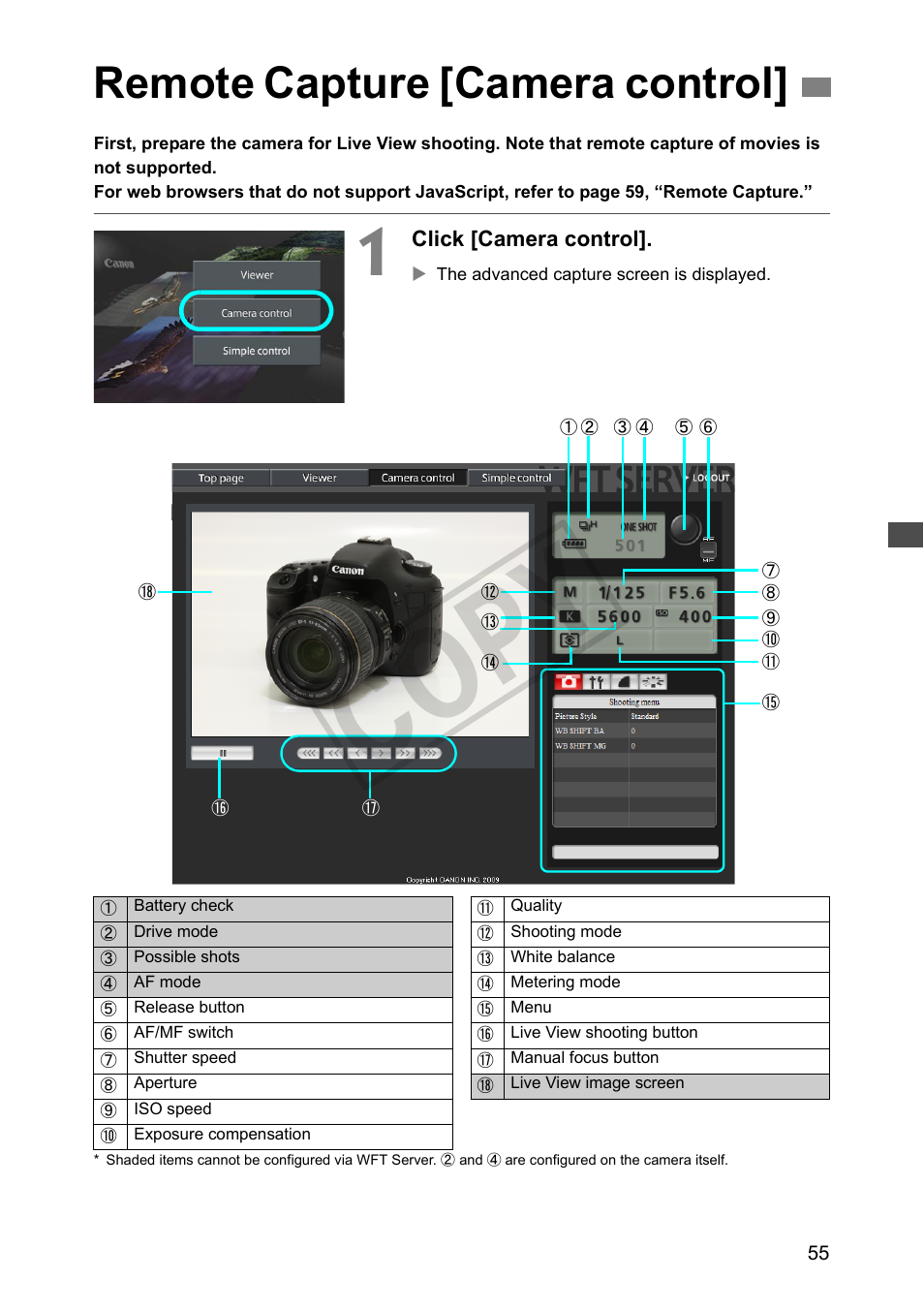 Remote capture [camera control, Cop y | Canon Wireless File Transmitter WFT-E2 II A User Manual | Page 55 / 120