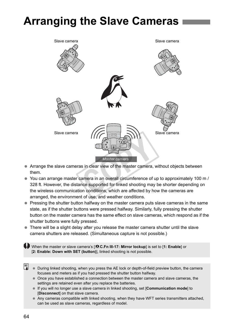 Arranging the slave cameras, Cop y | Canon Wireless File Transmitter WFT-E2 II A User Manual | Page 64 / 120
