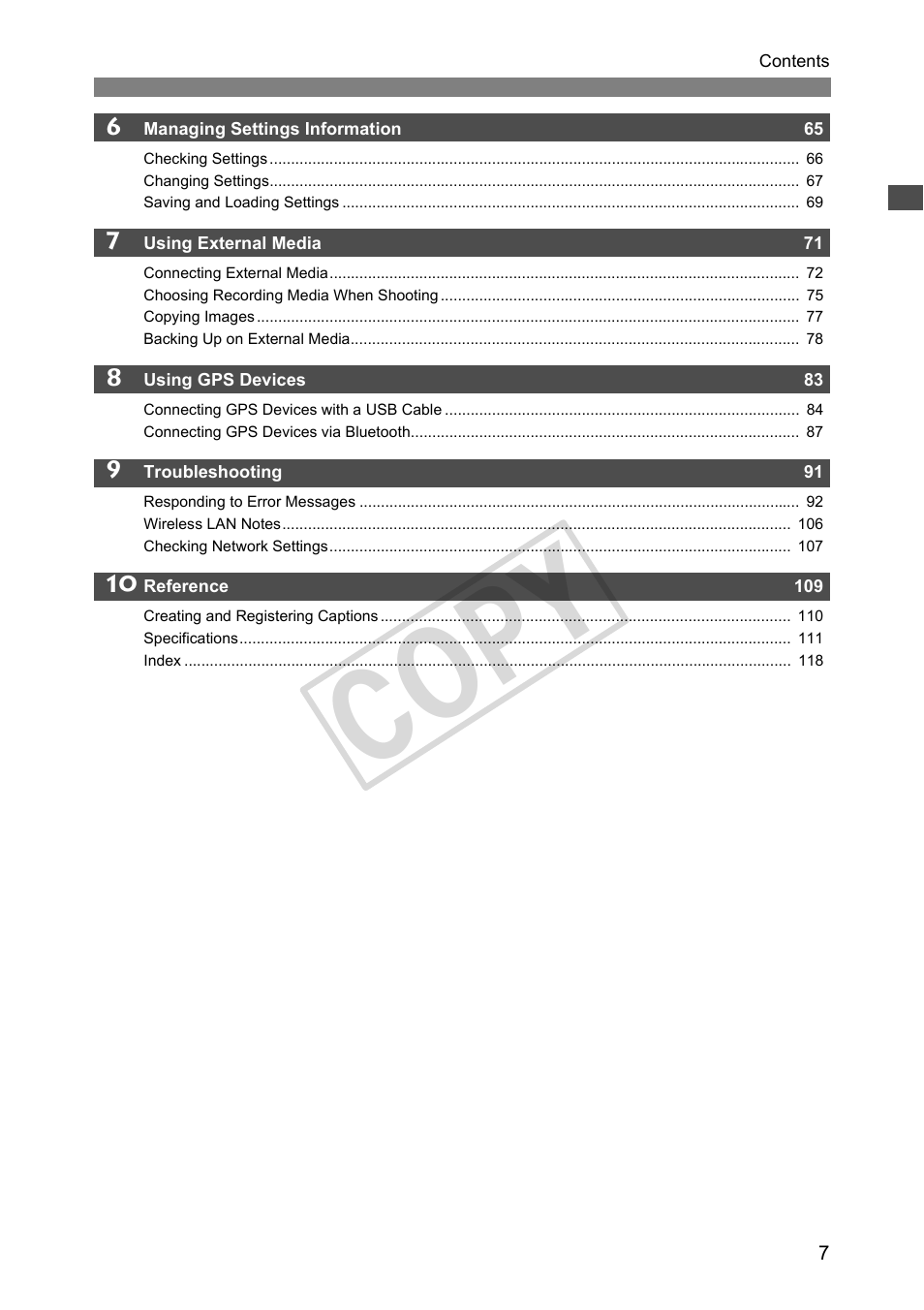 Cop y | Canon Wireless File Transmitter WFT-E2 II A User Manual | Page 7 / 120