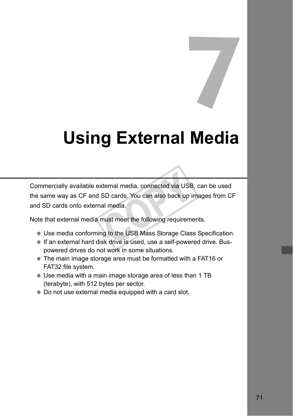Using external media, 7 using external media (p.71), Cop y | Canon Wireless File Transmitter WFT-E2 II A User Manual | Page 71 / 120