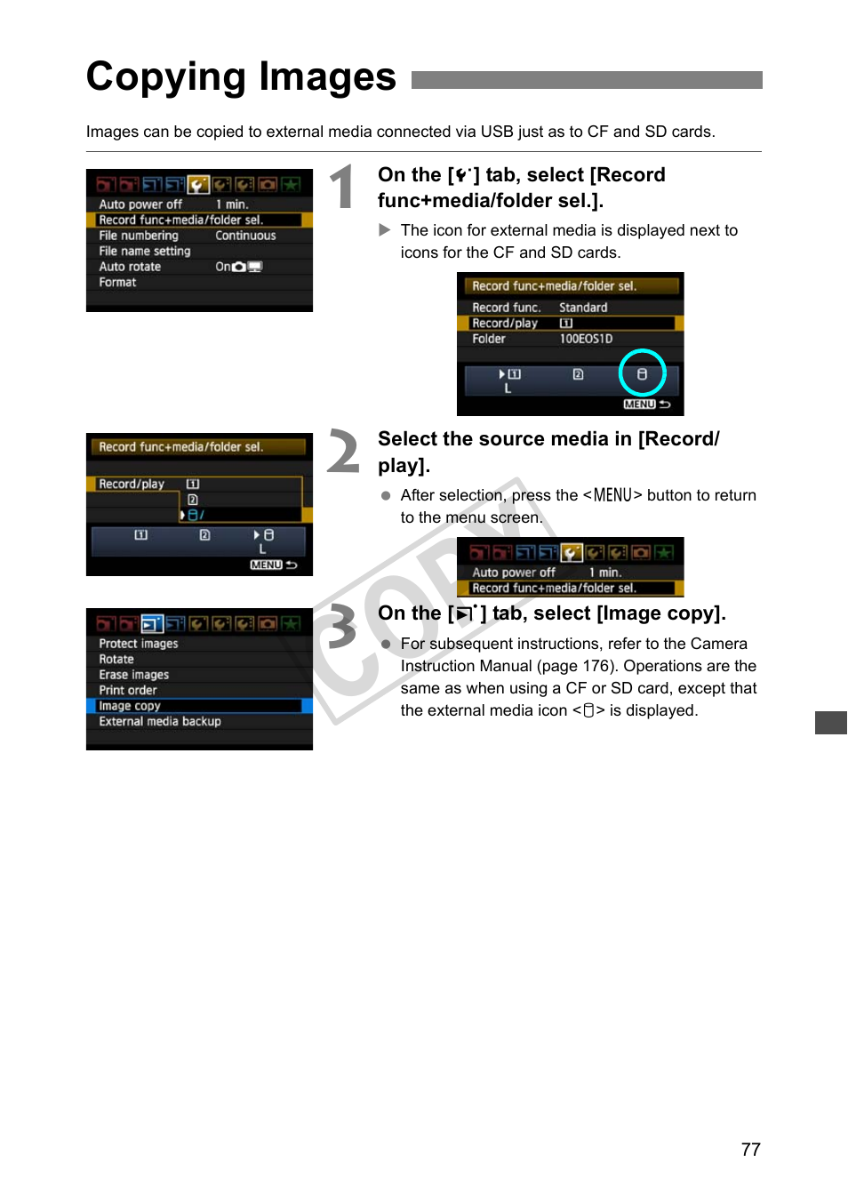 Copying images, Cop y | Canon Wireless File Transmitter WFT-E2 II A User Manual | Page 77 / 120