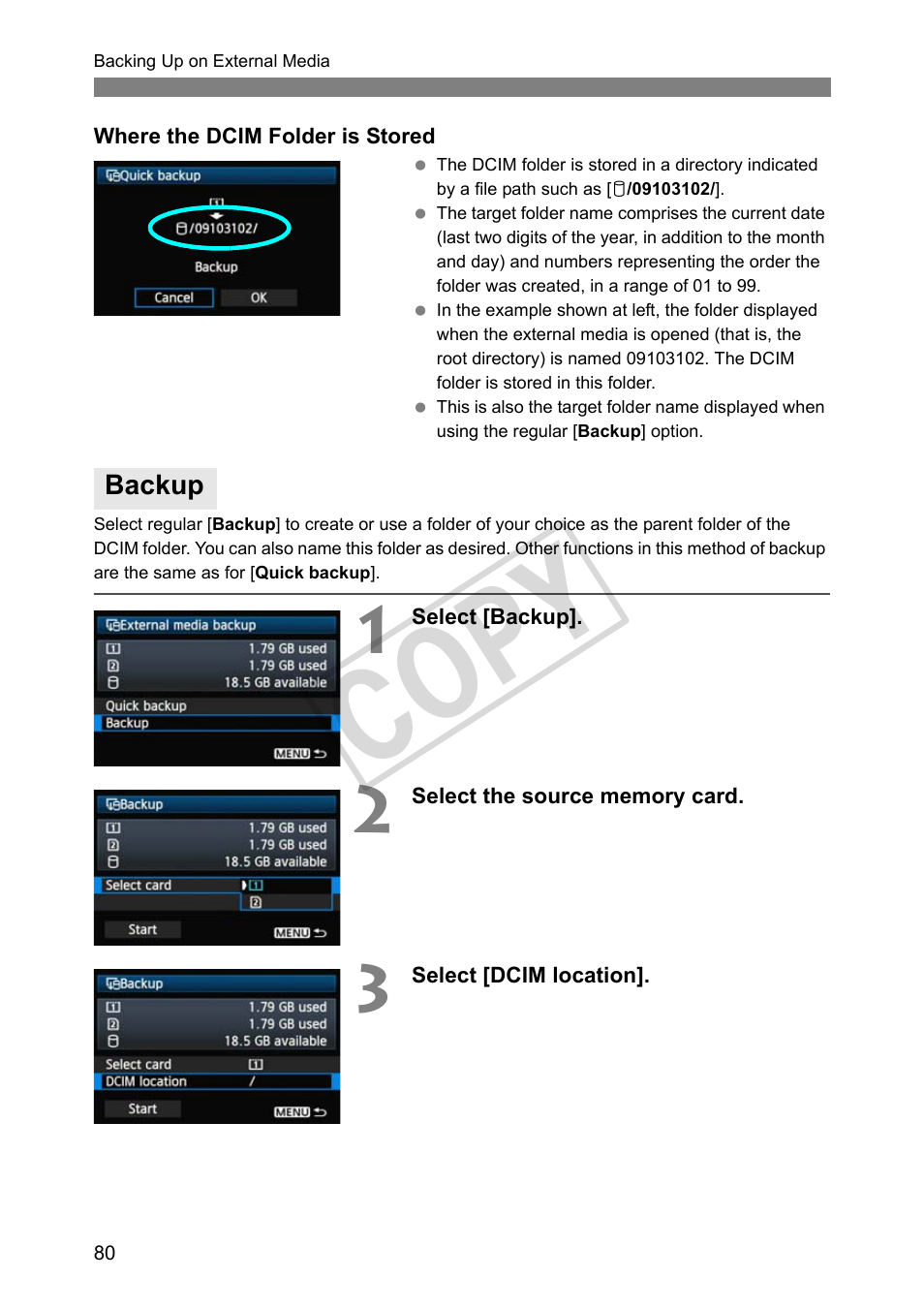 Backup, Cop y | Canon Wireless File Transmitter WFT-E2 II A User Manual | Page 80 / 120