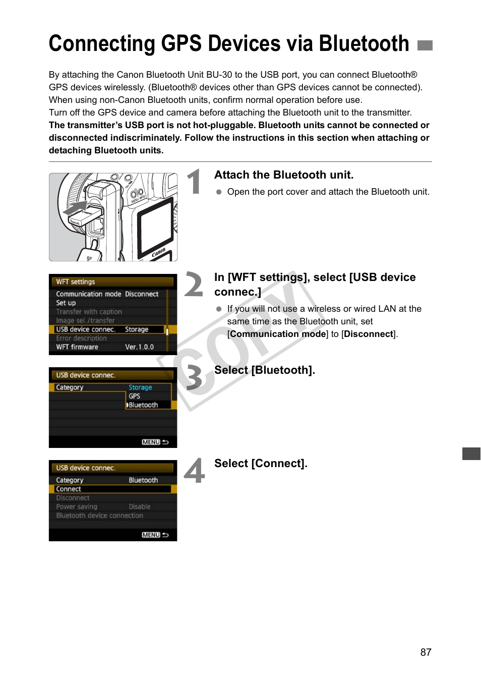 Connecting gps devices via bluetooth, Cop y | Canon Wireless File Transmitter WFT-E2 II A User Manual | Page 87 / 120