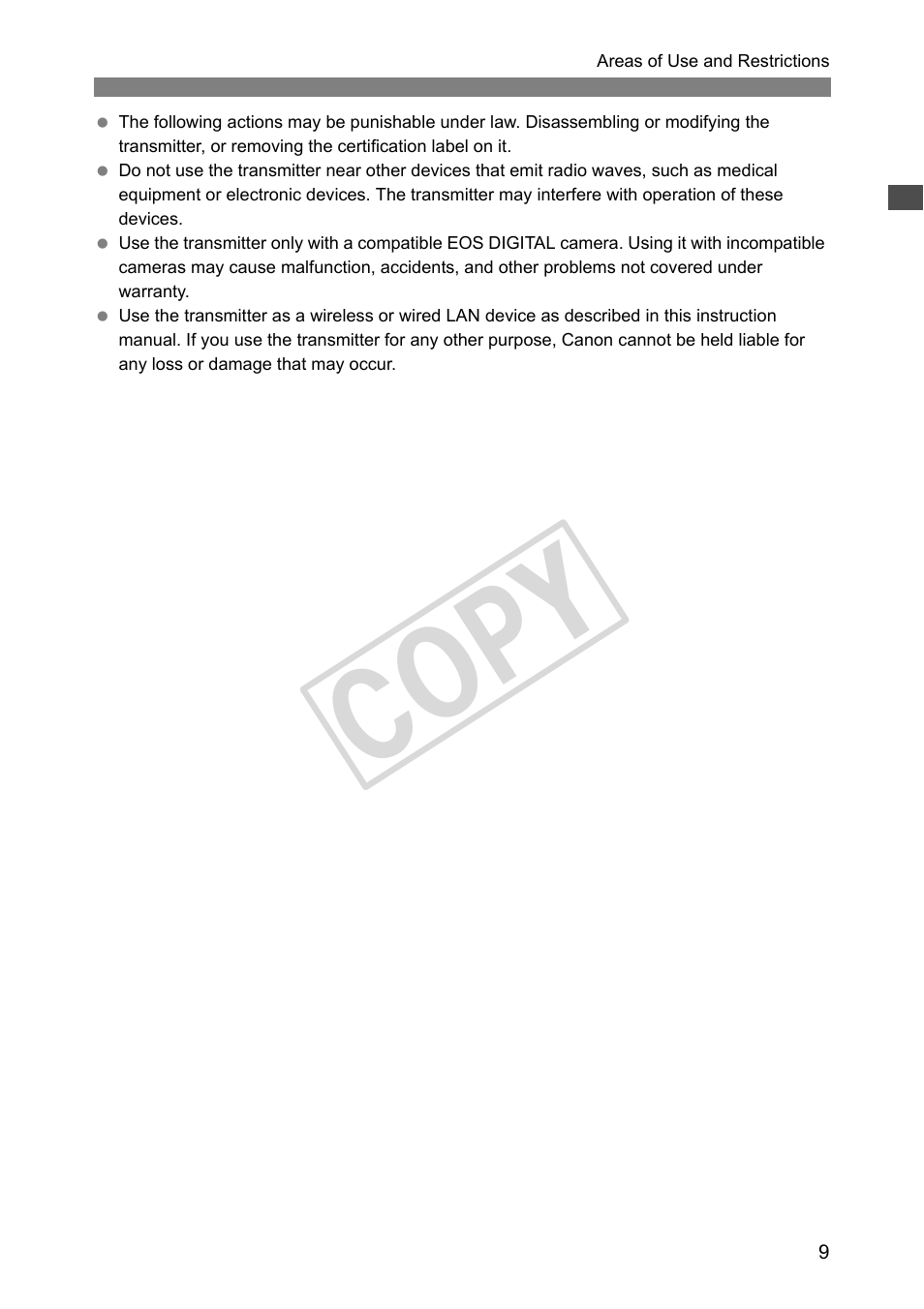 Cop y | Canon Wireless File Transmitter WFT-E2 II A User Manual | Page 9 / 120