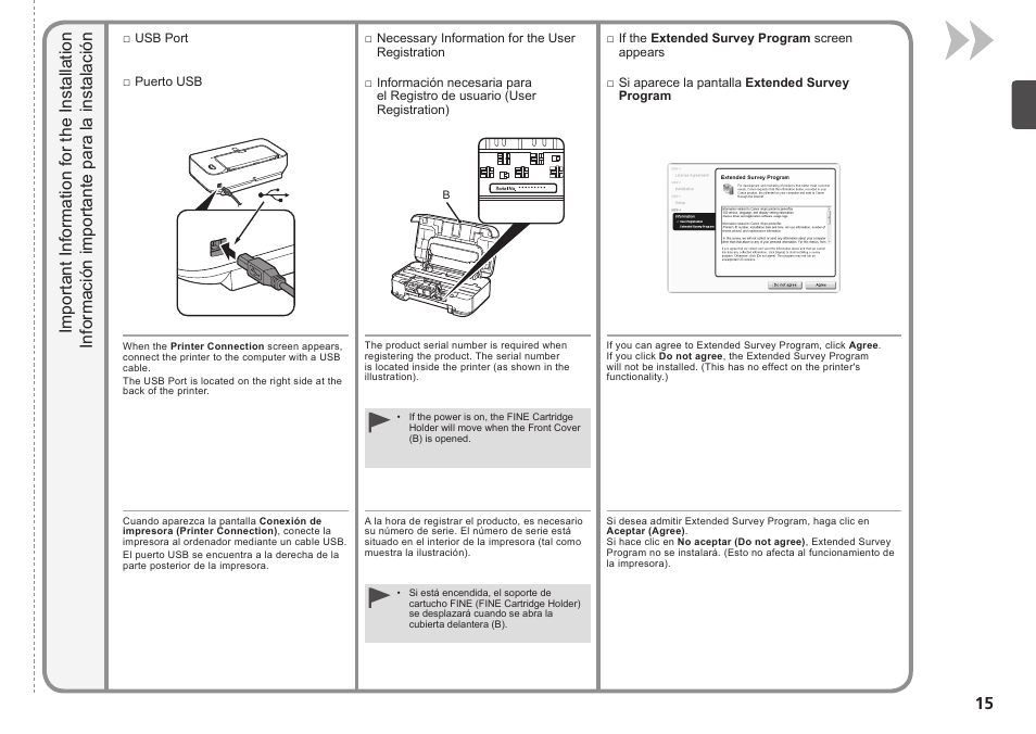 Información importante para la instalación, Important information for the installation | Canon PIXMA iP2702 User Manual | Page 17 / 24