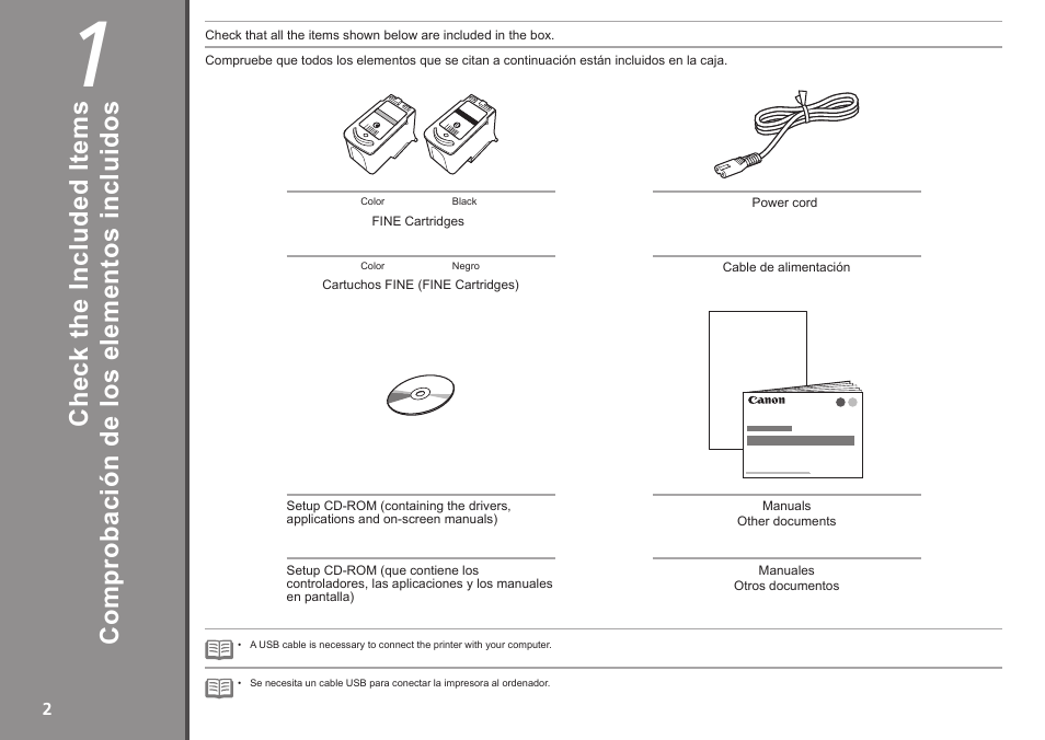 Che ck th e in cl ud ed it em s | Canon PIXMA iP2702 User Manual | Page 4 / 24