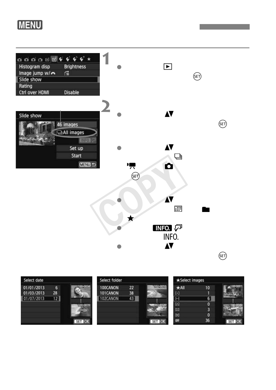 Cop y, 3slide show (auto playback) | Canon EOS Rebel T5i 18-55mm IS STM Lens Kit User Manual | Page 258 / 388