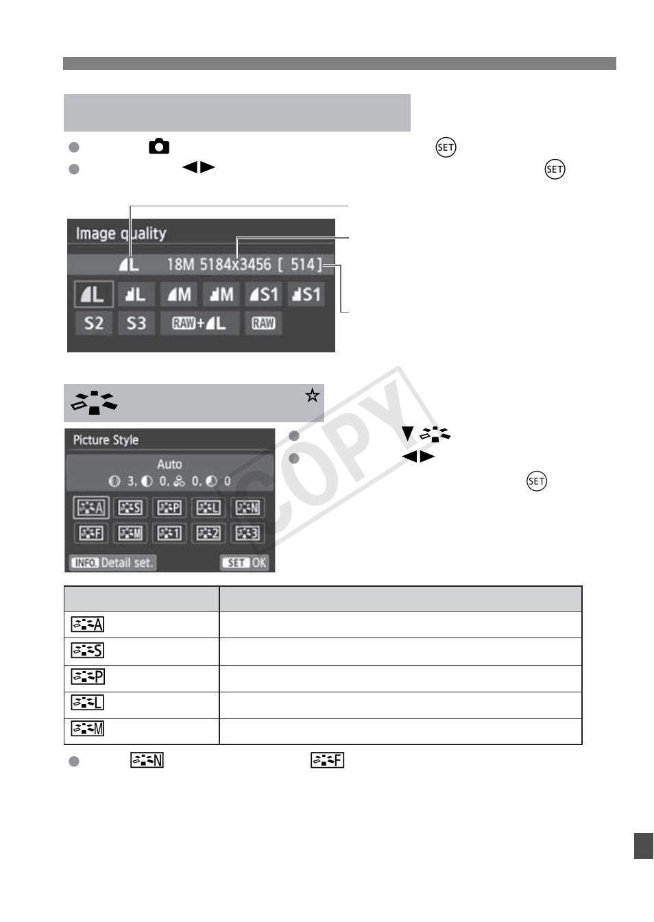 Cop y, Image-recording quality, A picture style n | Canon EOS Rebel T5i 18-55mm IS STM Lens Kit User Manual | Page 371 / 388