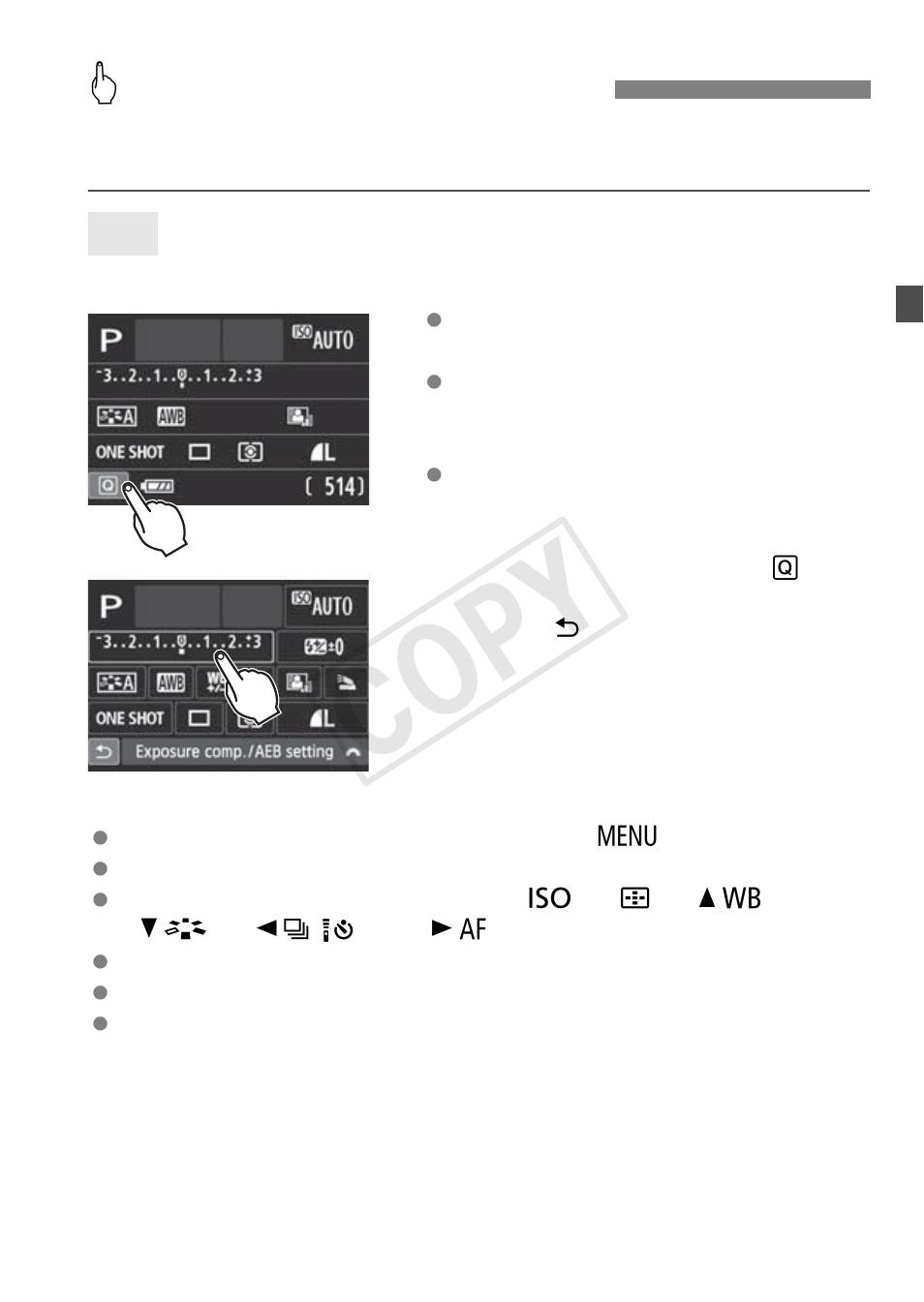 Cop y, D touch screen operations | Canon EOS Rebel T5i 18-55mm IS STM Lens Kit User Manual | Page 53 / 388