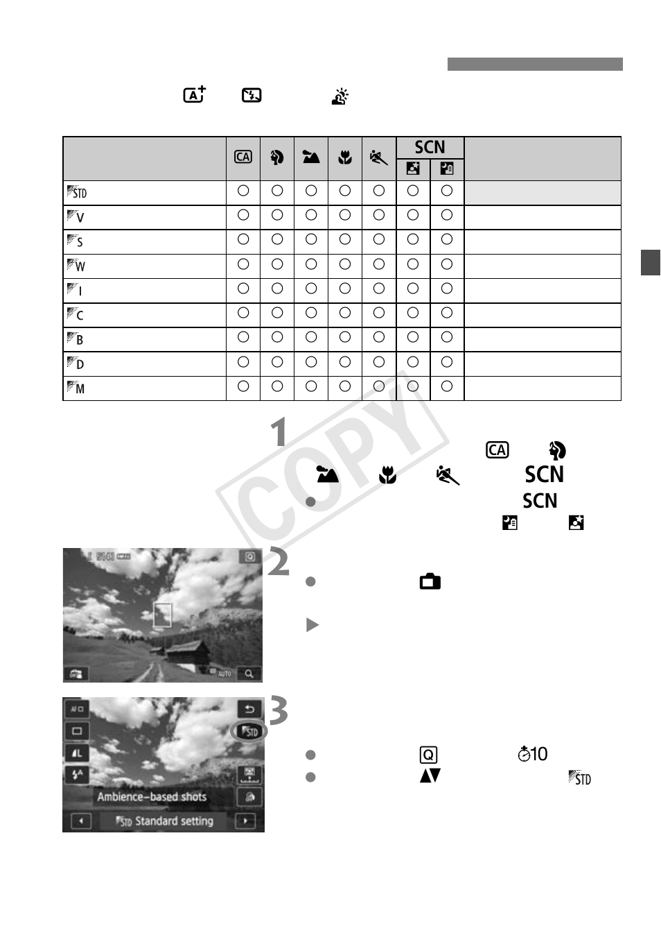 Cop y, Shoot by ambience selection, Display the live view image | Canon EOS Rebel T5i 18-55mm IS STM Lens Kit User Manual | Page 77 / 388