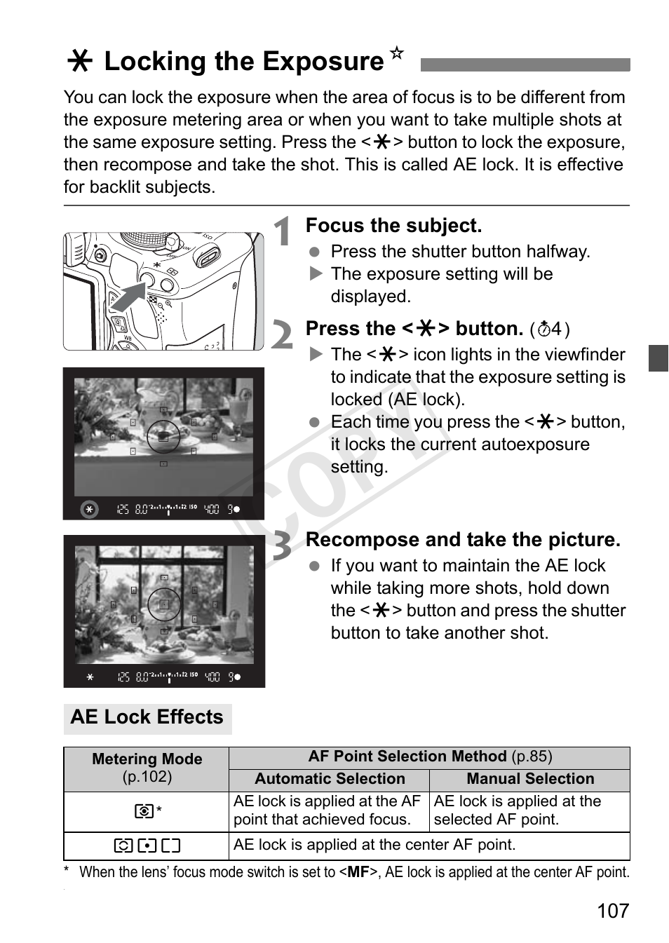 Cop y, Alocking the exposure n | Canon EOS Rebel T3i 18-55mm IS II Lens Kit User Manual | Page 107 / 324
