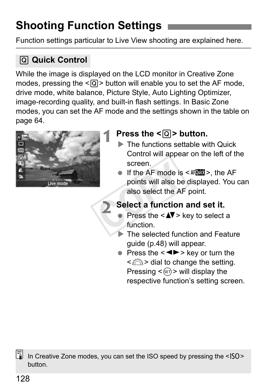 Cop y, Shooting function settings | Canon EOS Rebel T3i 18-55mm IS II Lens Kit User Manual | Page 128 / 324