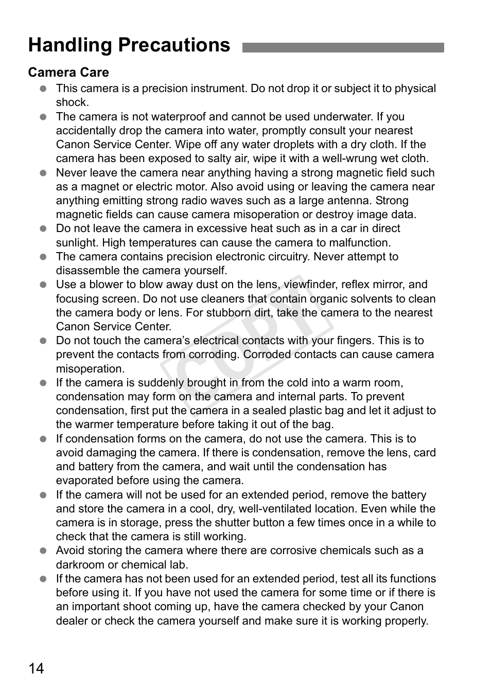 Cop y, Handling precautions | Canon EOS Rebel T3i 18-55mm IS II Lens Kit User Manual | Page 14 / 324
