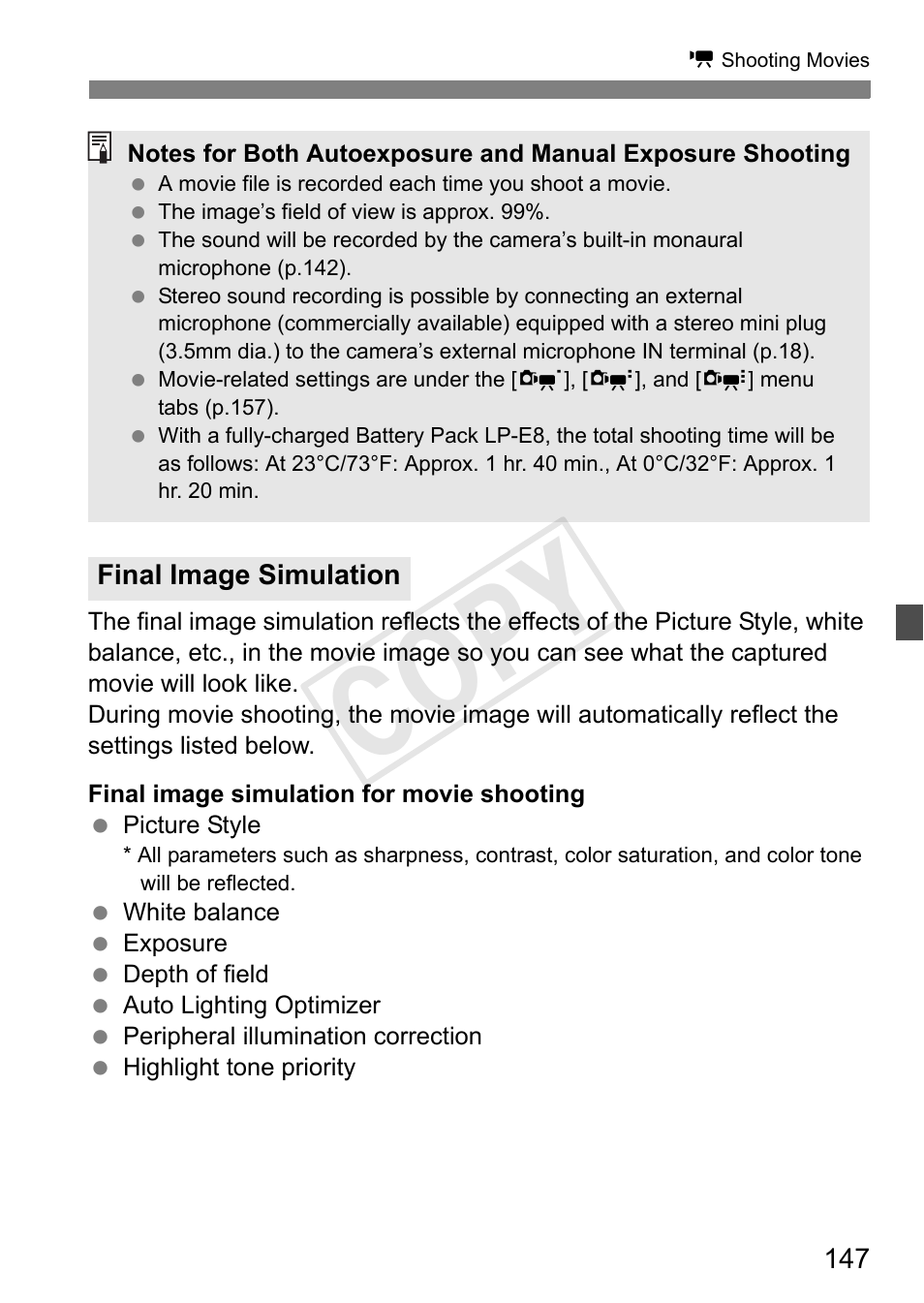 Cop y | Canon EOS Rebel T3i 18-55mm IS II Lens Kit User Manual | Page 147 / 324