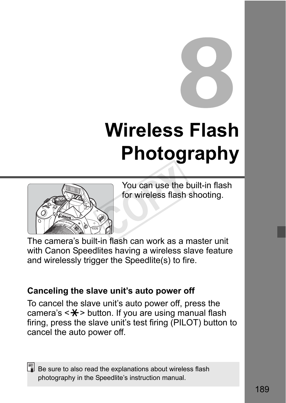 Cop y, Wireless flash photography | Canon EOS Rebel T3i 18-55mm IS II Lens Kit User Manual | Page 189 / 324