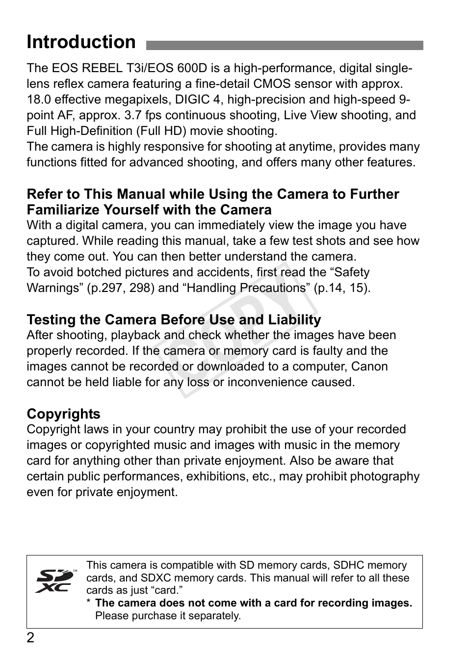 Cop y | Canon EOS Rebel T3i 18-55mm IS II Lens Kit User Manual | Page 2 / 324
