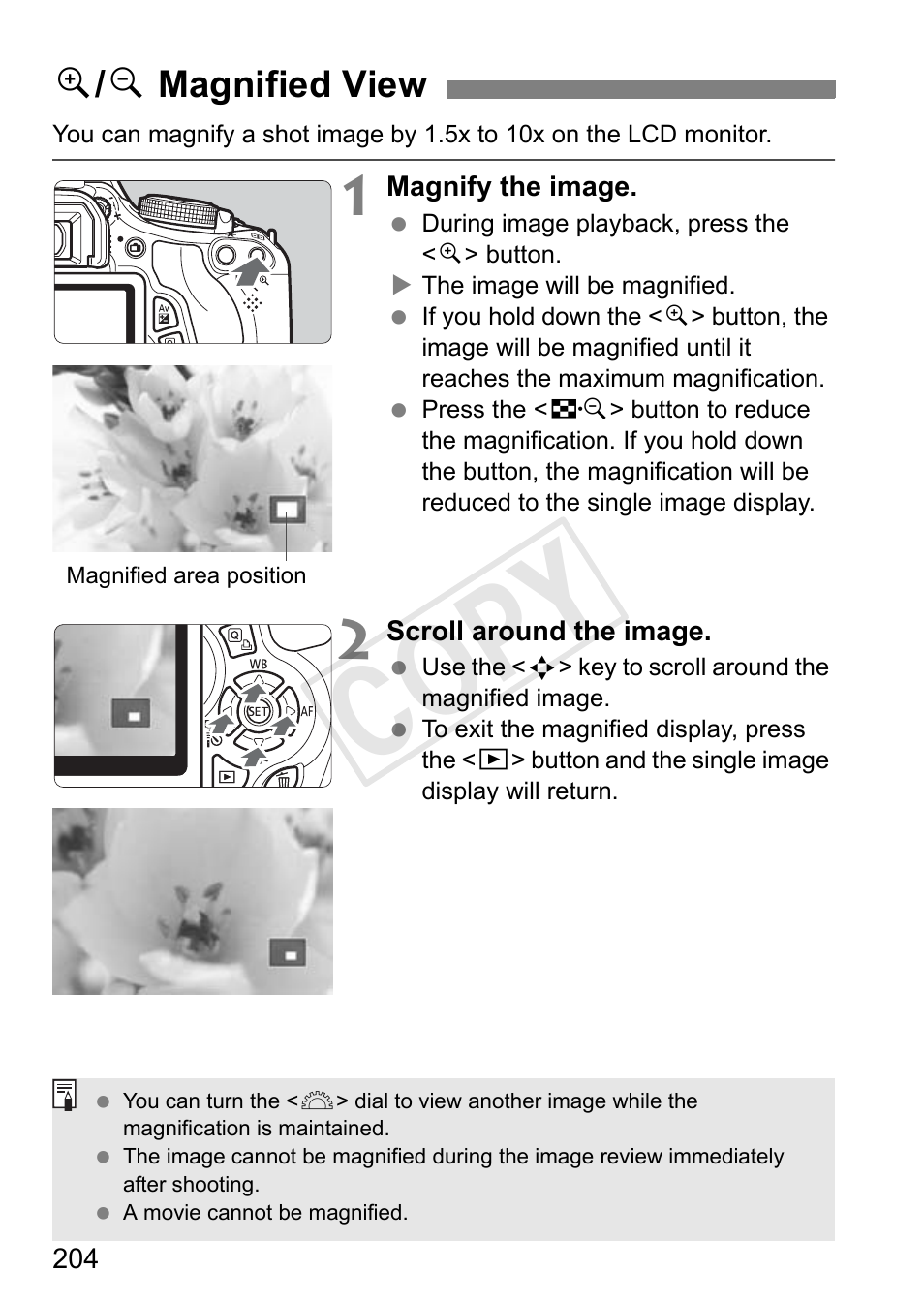 Cop y, U / y magnified view | Canon EOS Rebel T3i 18-55mm IS II Lens Kit User Manual | Page 204 / 324