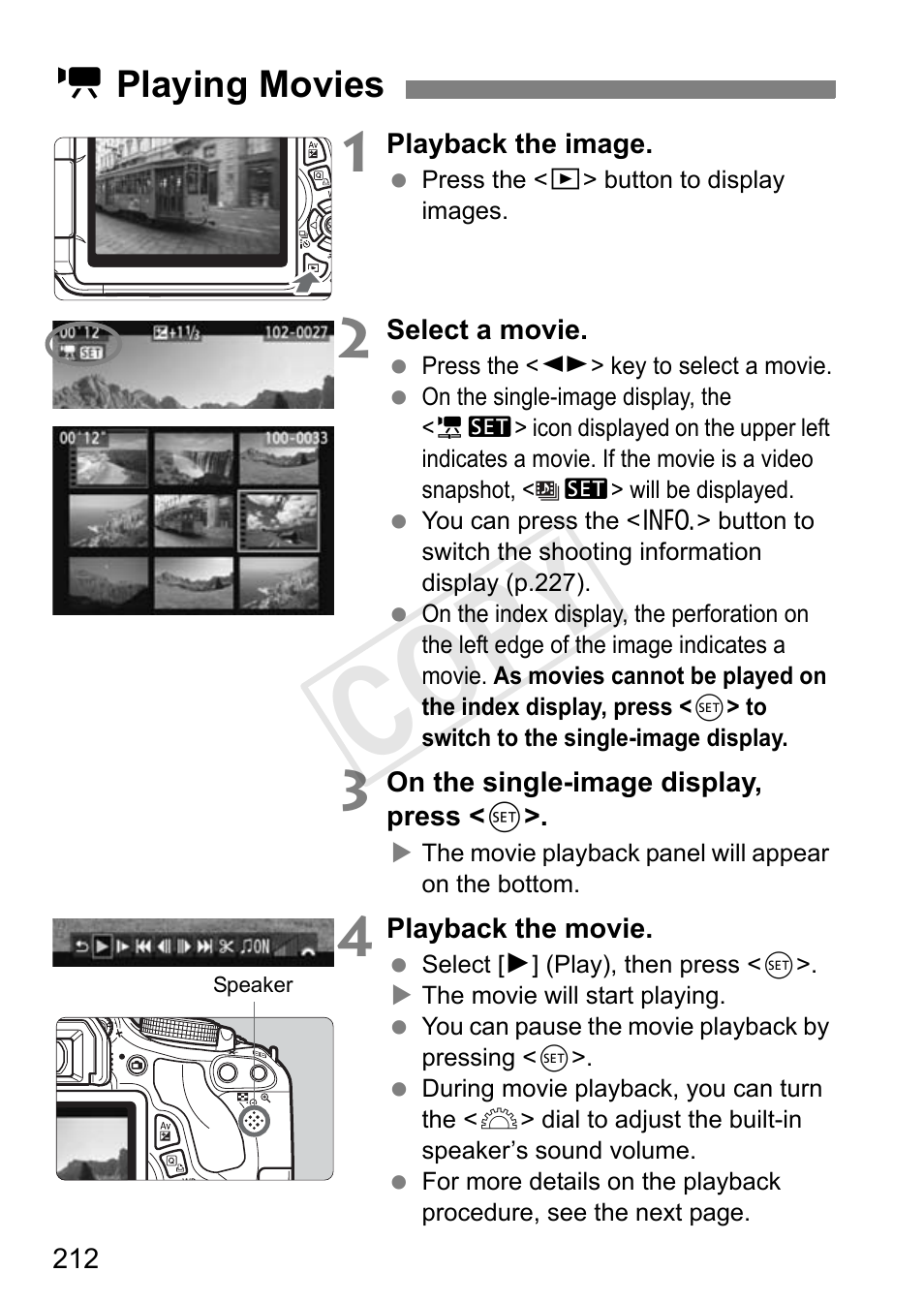 Cop y, K playing movies | Canon EOS Rebel T3i 18-55mm IS II Lens Kit User Manual | Page 212 / 324