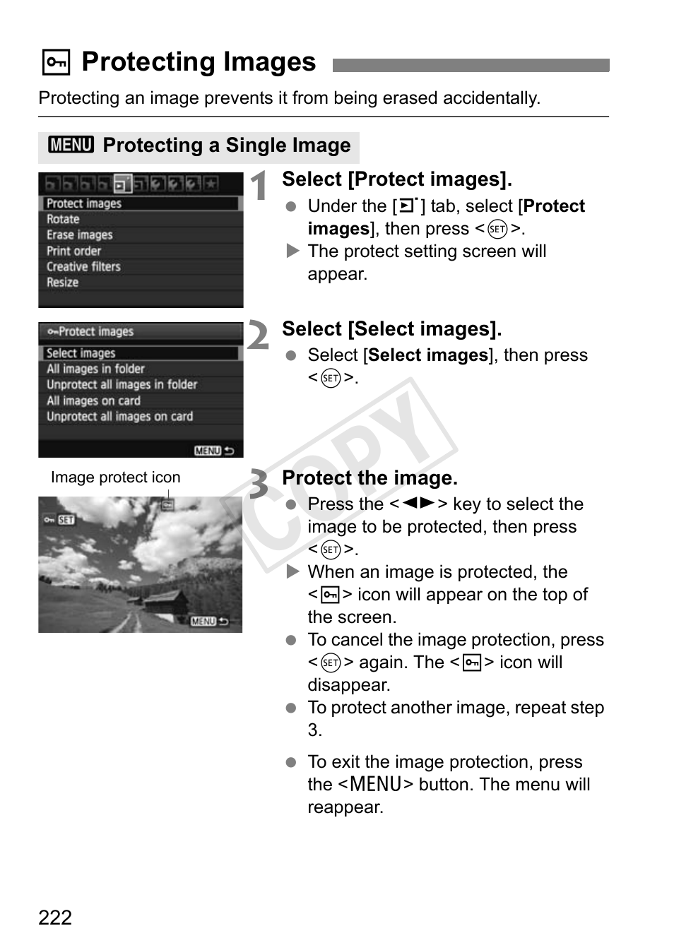 Cop y, K protecting images | Canon EOS Rebel T3i 18-55mm IS II Lens Kit User Manual | Page 222 / 324
