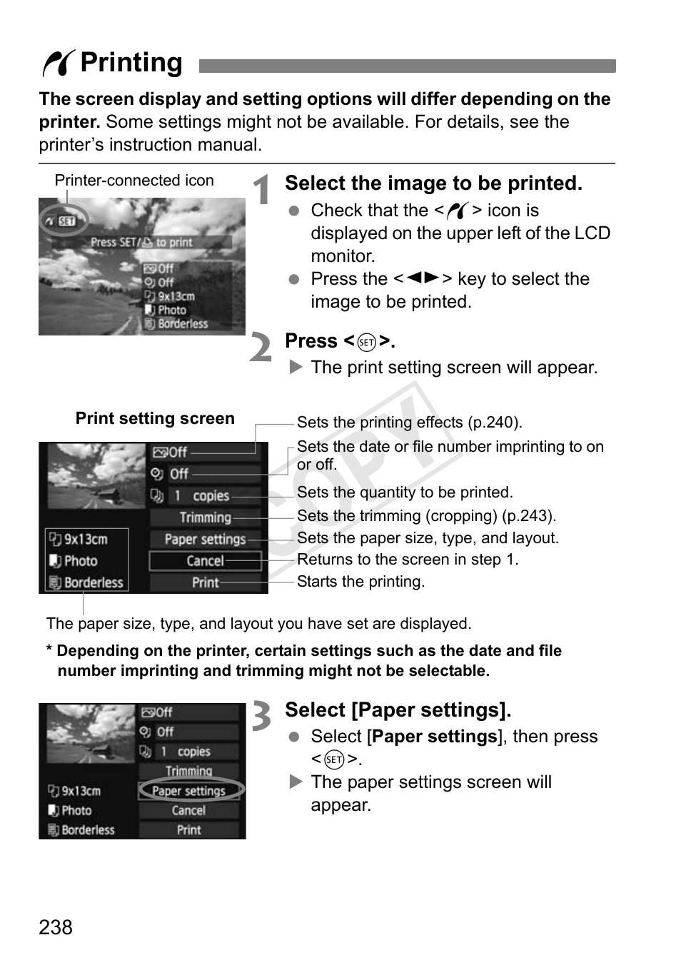 Cop y, W printing | Canon EOS Rebel T3i 18-55mm IS II Lens Kit User Manual | Page 238 / 324