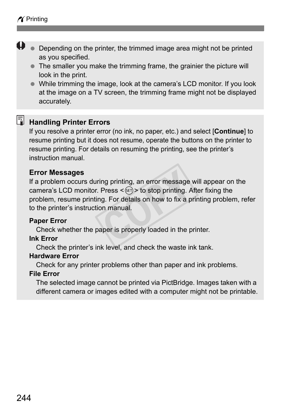 Cop y | Canon EOS Rebel T3i 18-55mm IS II Lens Kit User Manual | Page 244 / 324