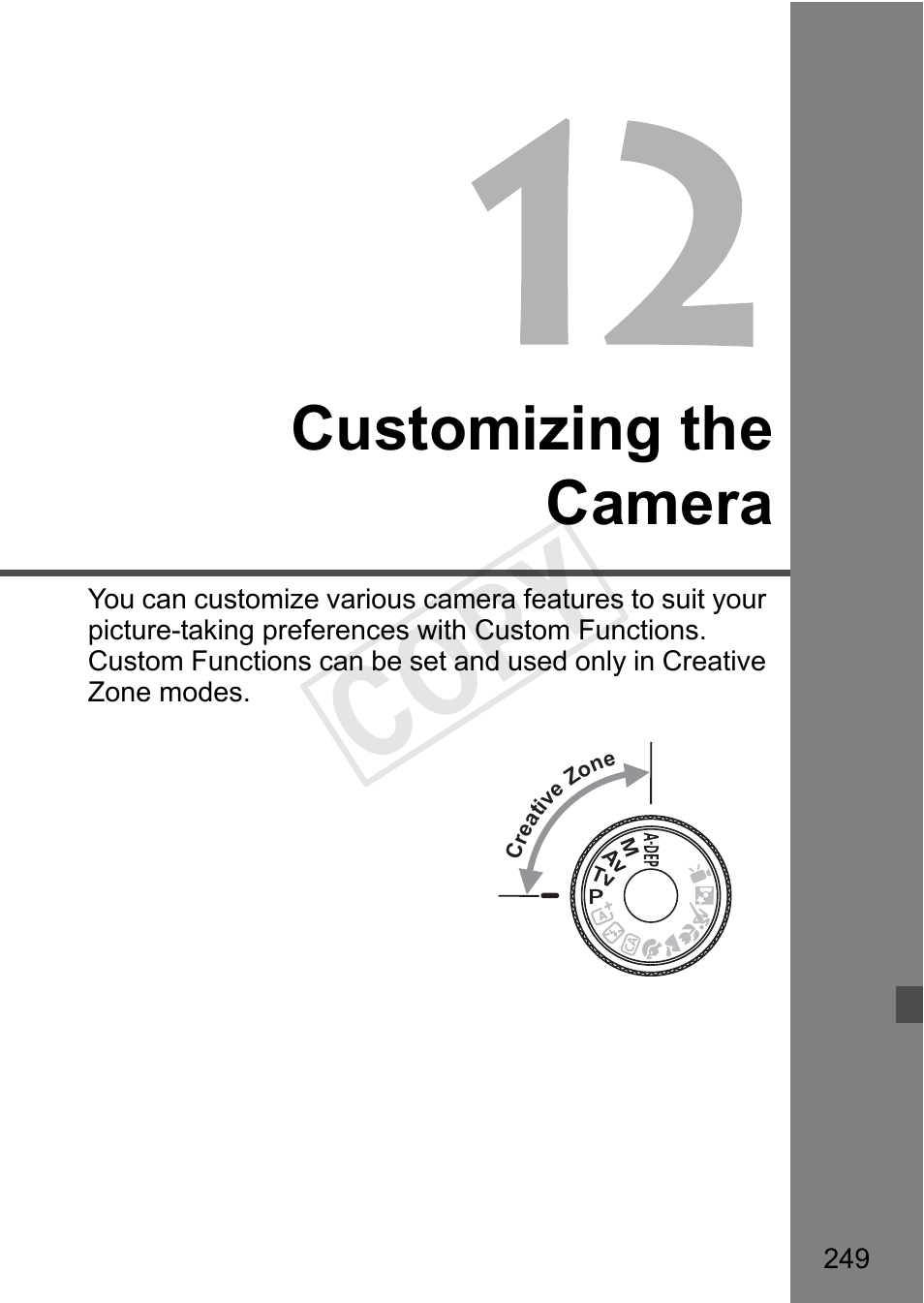 Cop y, Customizing the camera | Canon EOS Rebel T3i 18-55mm IS II Lens Kit User Manual | Page 249 / 324