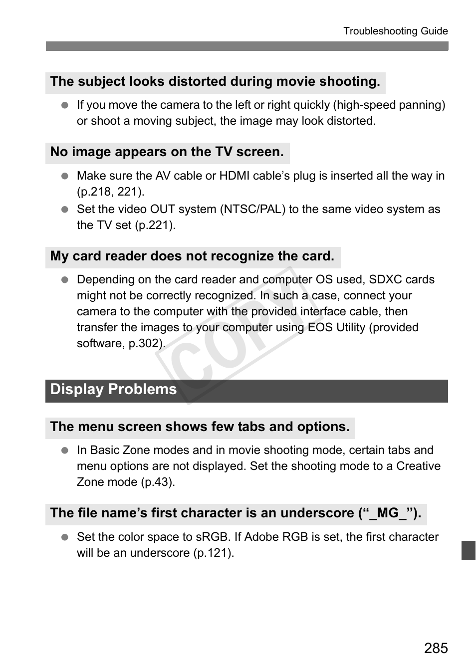 Cop y | Canon EOS Rebel T3i 18-55mm IS II Lens Kit User Manual | Page 285 / 324