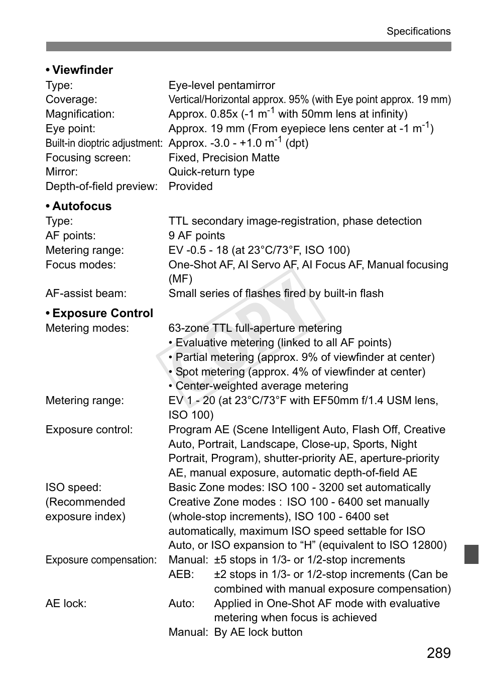 Cop y | Canon EOS Rebel T3i 18-55mm IS II Lens Kit User Manual | Page 289 / 324