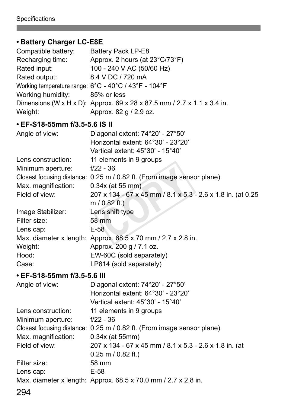 Cop y | Canon EOS Rebel T3i 18-55mm IS II Lens Kit User Manual | Page 294 / 324