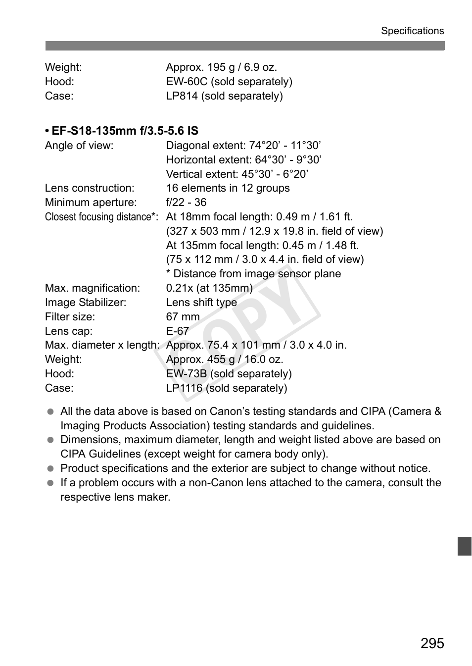 Cop y | Canon EOS Rebel T3i 18-55mm IS II Lens Kit User Manual | Page 295 / 324