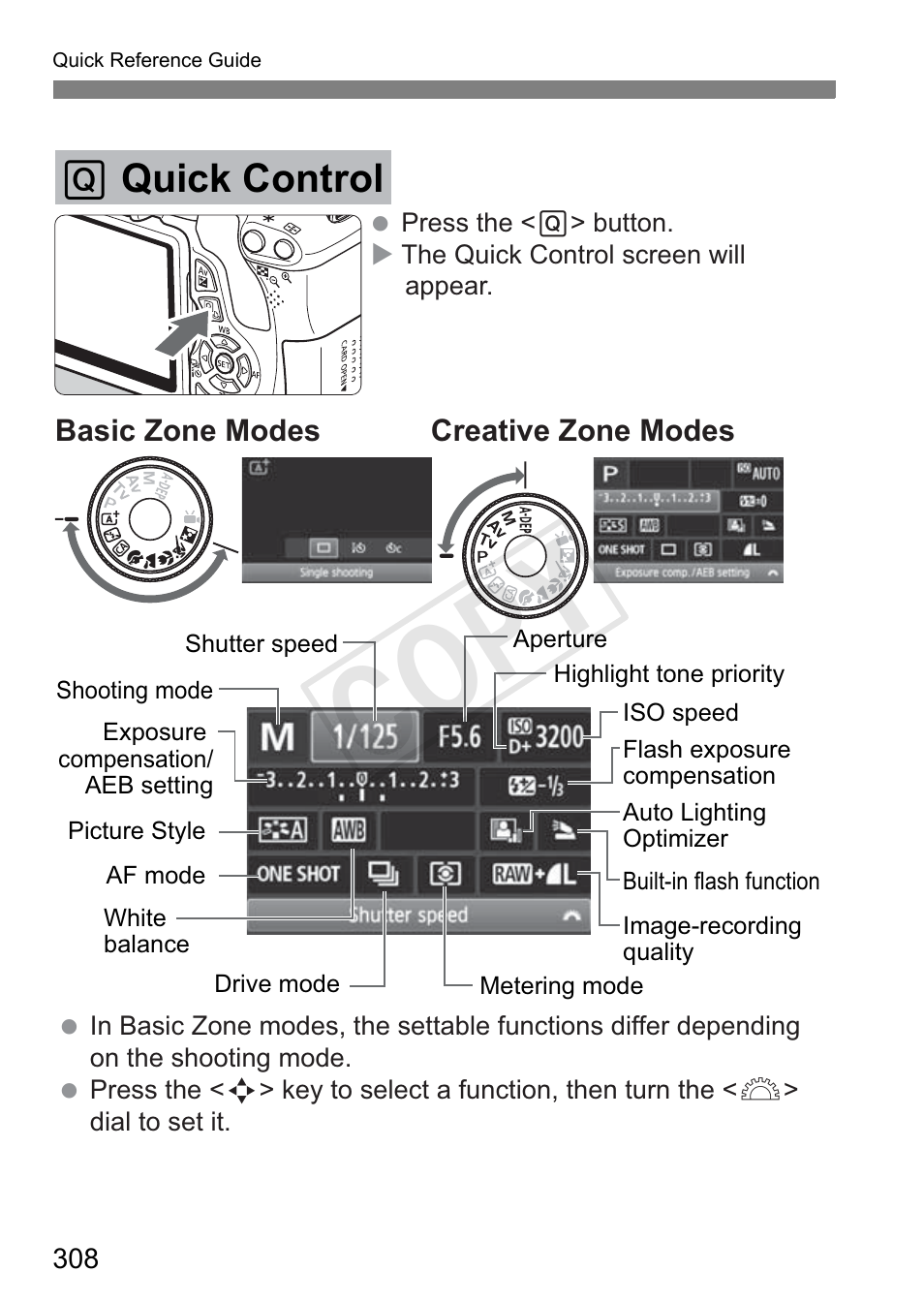 Cop y, Q quick control | Canon EOS Rebel T3i 18-55mm IS II Lens Kit User Manual | Page 308 / 324