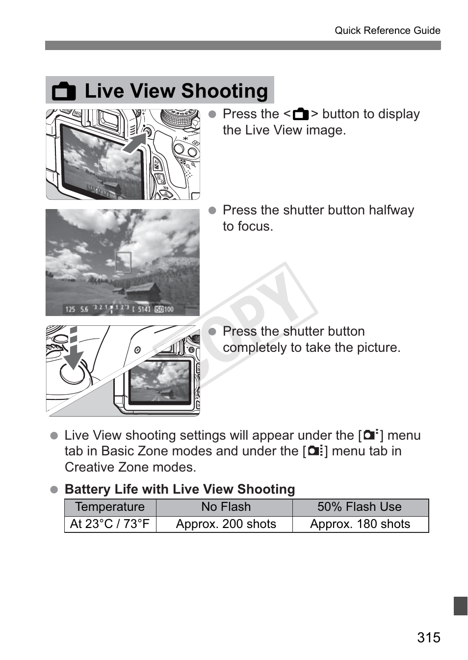 Cop y, A live view shooting | Canon EOS Rebel T3i 18-55mm IS II Lens Kit User Manual | Page 315 / 324
