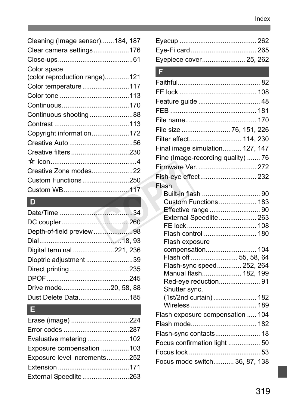 Cop y | Canon EOS Rebel T3i 18-55mm IS II Lens Kit User Manual | Page 319 / 324
