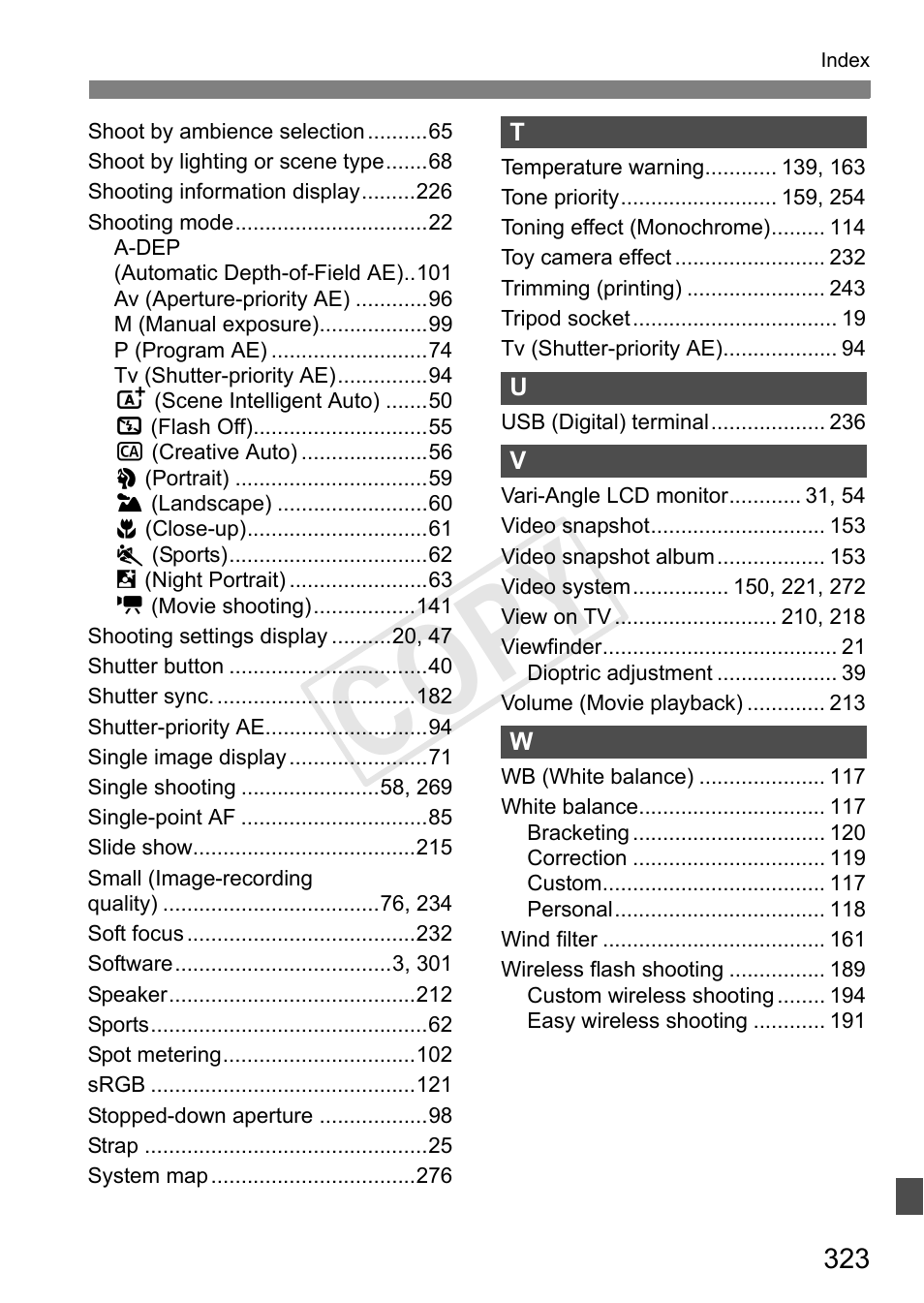Cop y | Canon EOS Rebel T3i 18-55mm IS II Lens Kit User Manual | Page 323 / 324