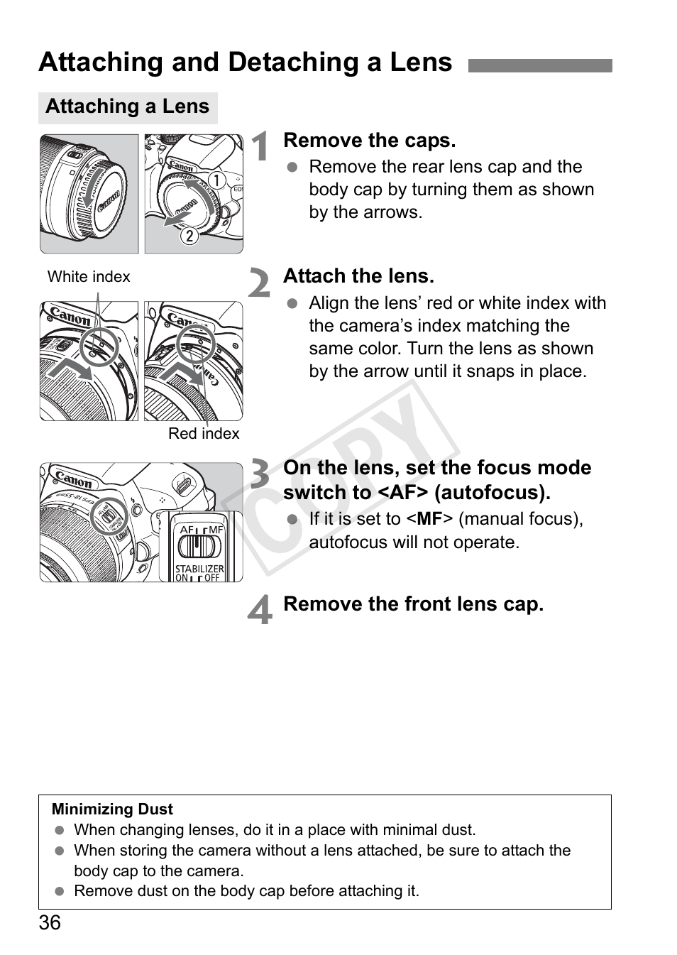 Cop y | Canon EOS Rebel T3i 18-55mm IS II Lens Kit User Manual | Page 36 / 324
