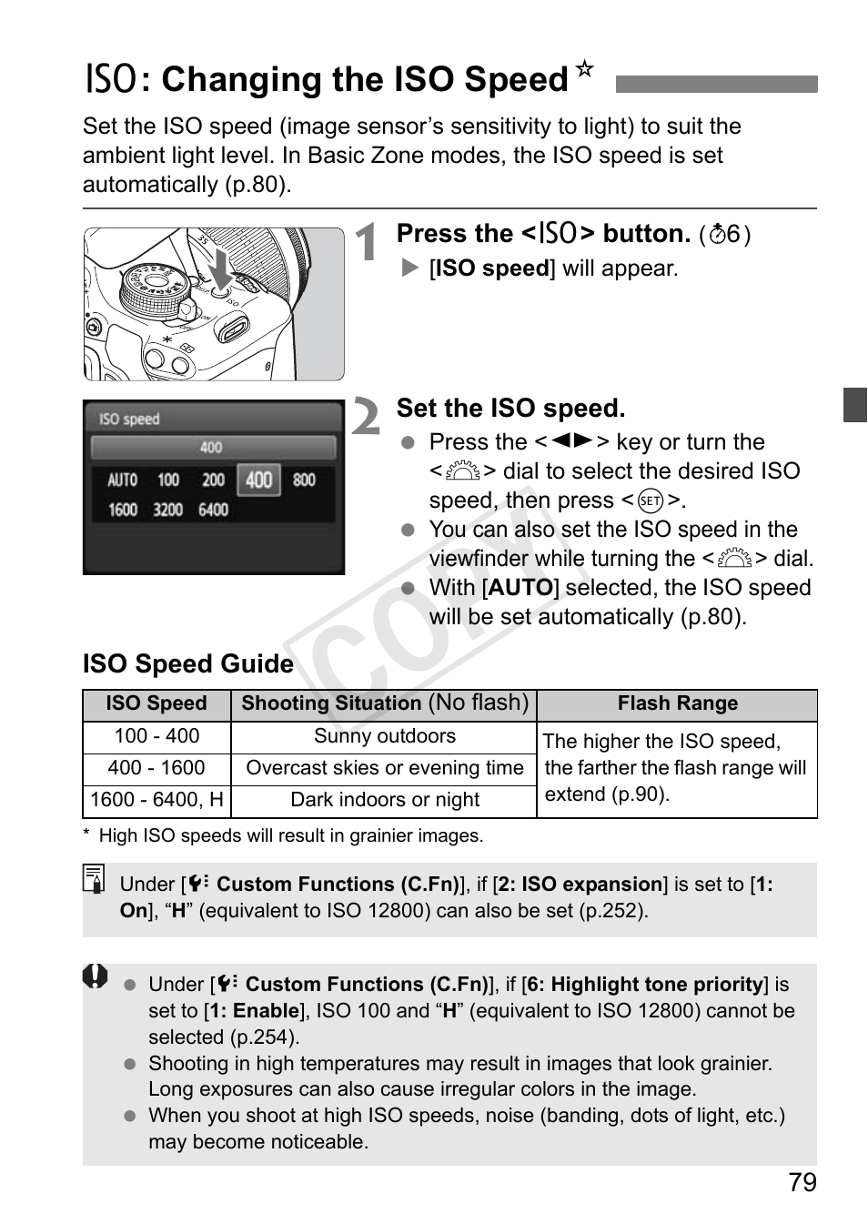 Cop y, Z: changing the iso speed n | Canon EOS Rebel T3i 18-55mm IS II Lens Kit User Manual | Page 79 / 324