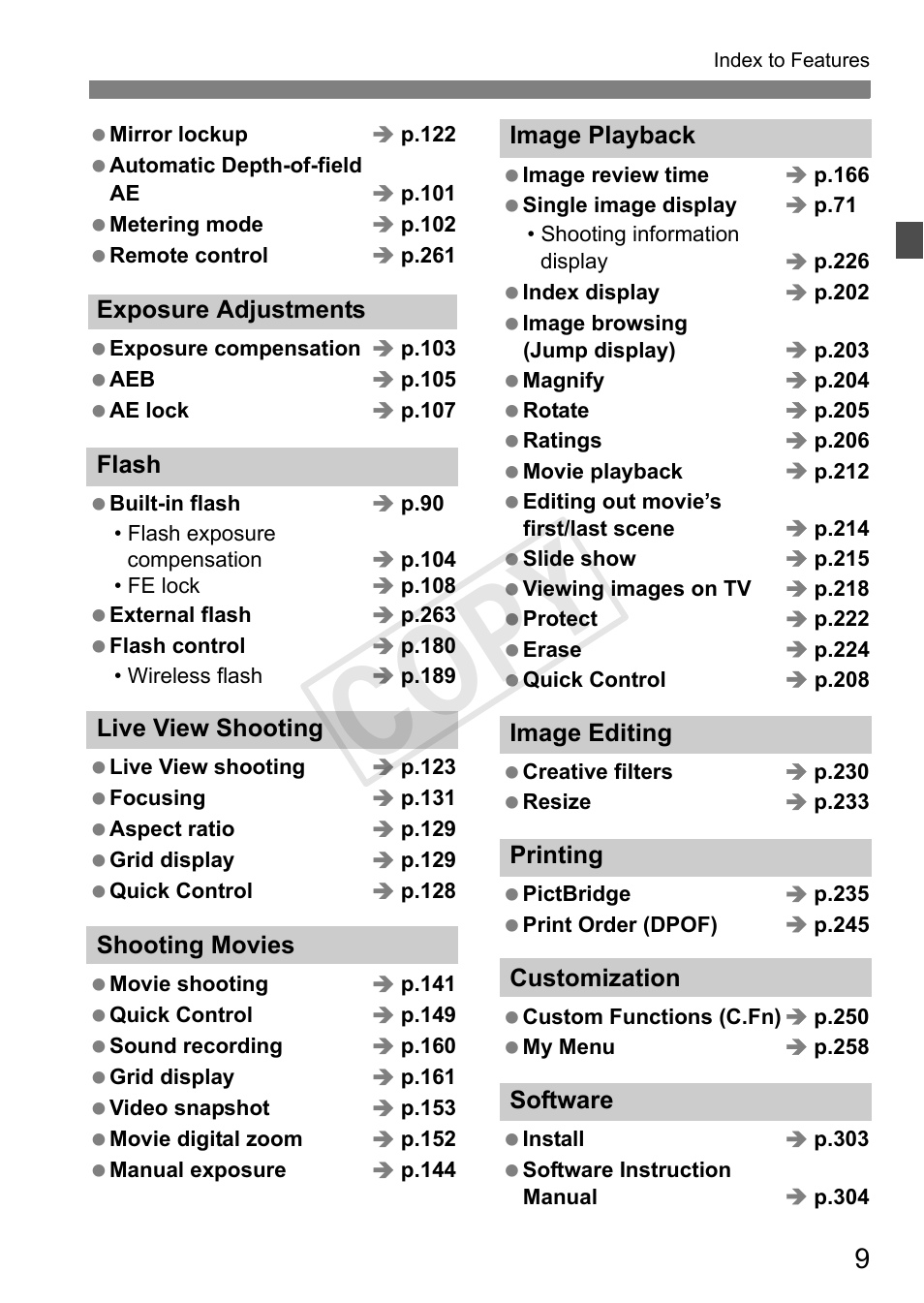 Cop y | Canon EOS Rebel T3i 18-55mm IS II Lens Kit User Manual | Page 9 / 324