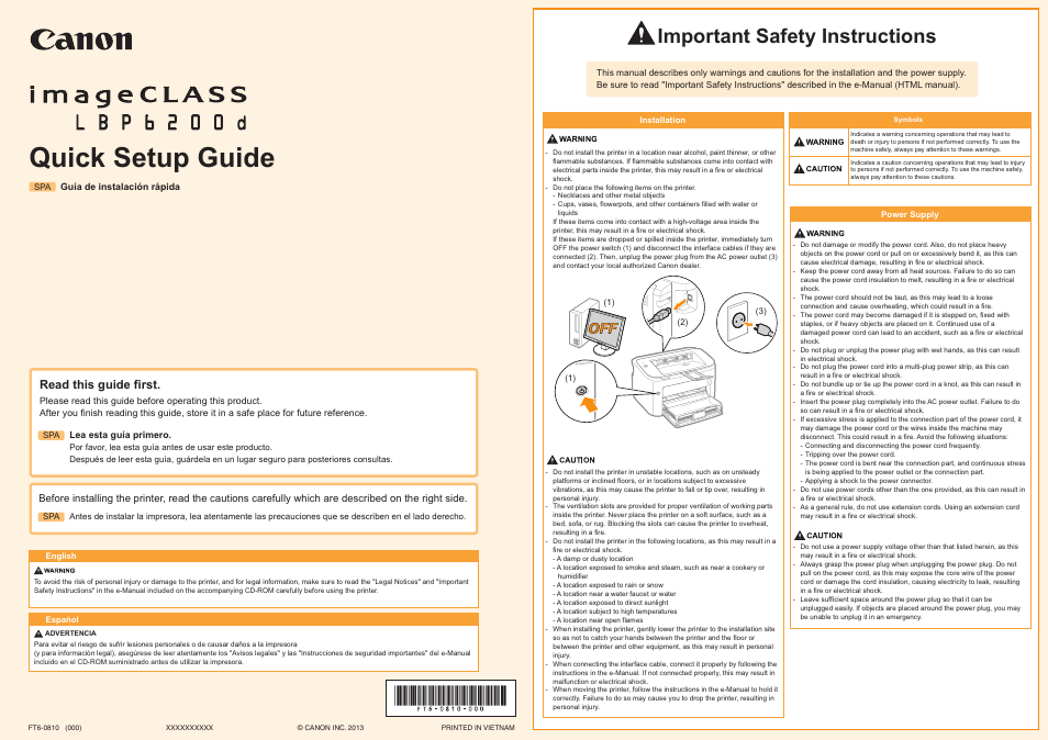 Canon imageCLASS LBP6200d User Manual | 2 pages