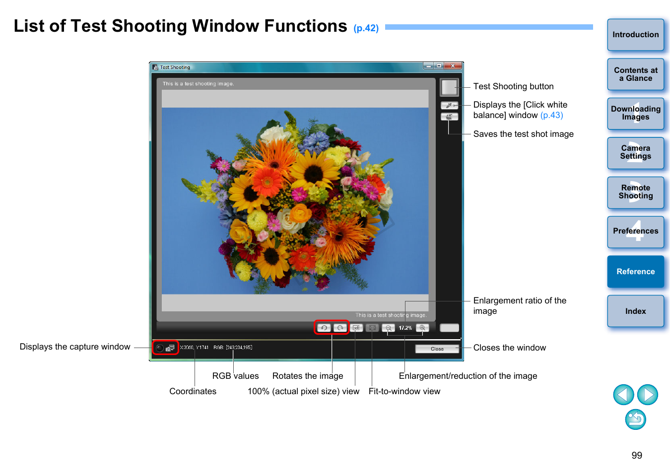 List of test shooting window functions, P.99, P.99) | Cop y | Canon EOS Rebel T3i 18-55mm IS II Lens Kit User Manual | Page 100 / 102