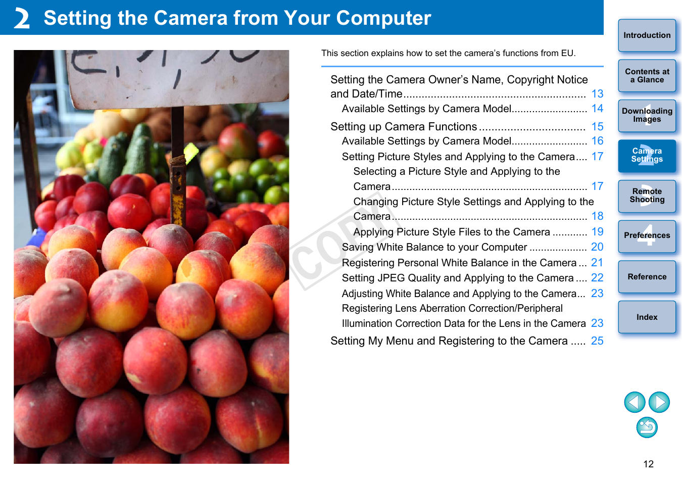 Setting the camera from your computer, Camera, Settings | C op y | Canon EOS Rebel T3i 18-55mm IS II Lens Kit User Manual | Page 13 / 102