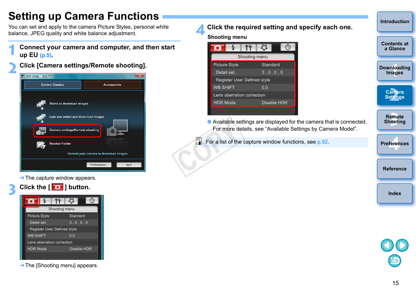 Setting up camera functions, Cop y | Canon EOS Rebel T3i 18-55mm IS II Lens Kit User Manual | Page 16 / 102