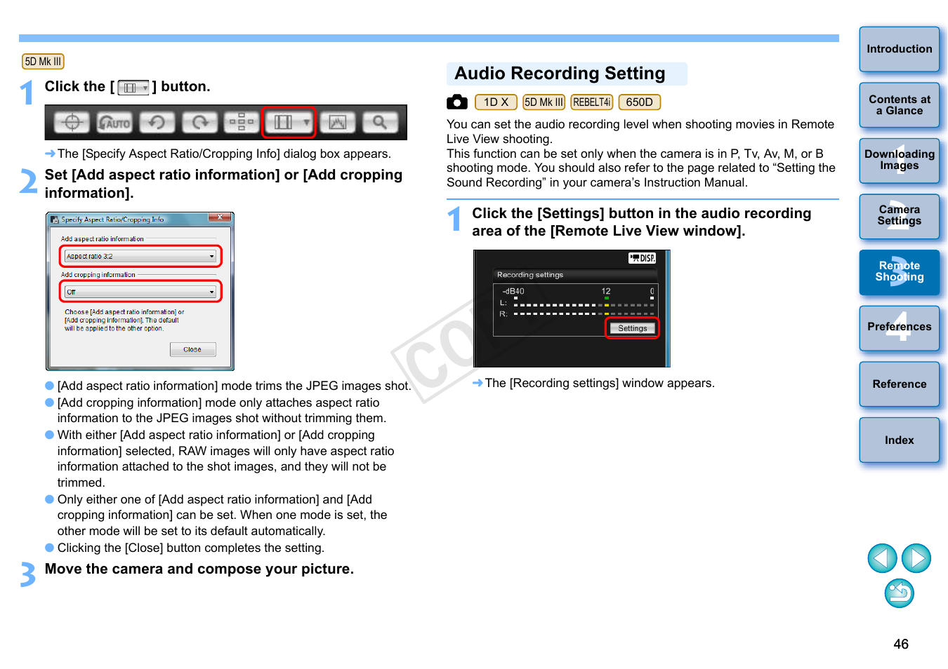 Audio recording setting, Cop y | Canon EOS Rebel T3i 18-55mm IS II Lens Kit User Manual | Page 47 / 102