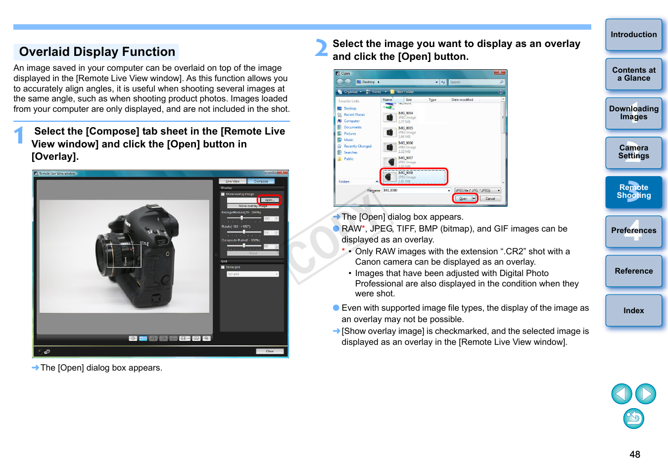 P.48, Overlaid display function, Cop y | Canon EOS Rebel T3i 18-55mm IS II Lens Kit User Manual | Page 49 / 102