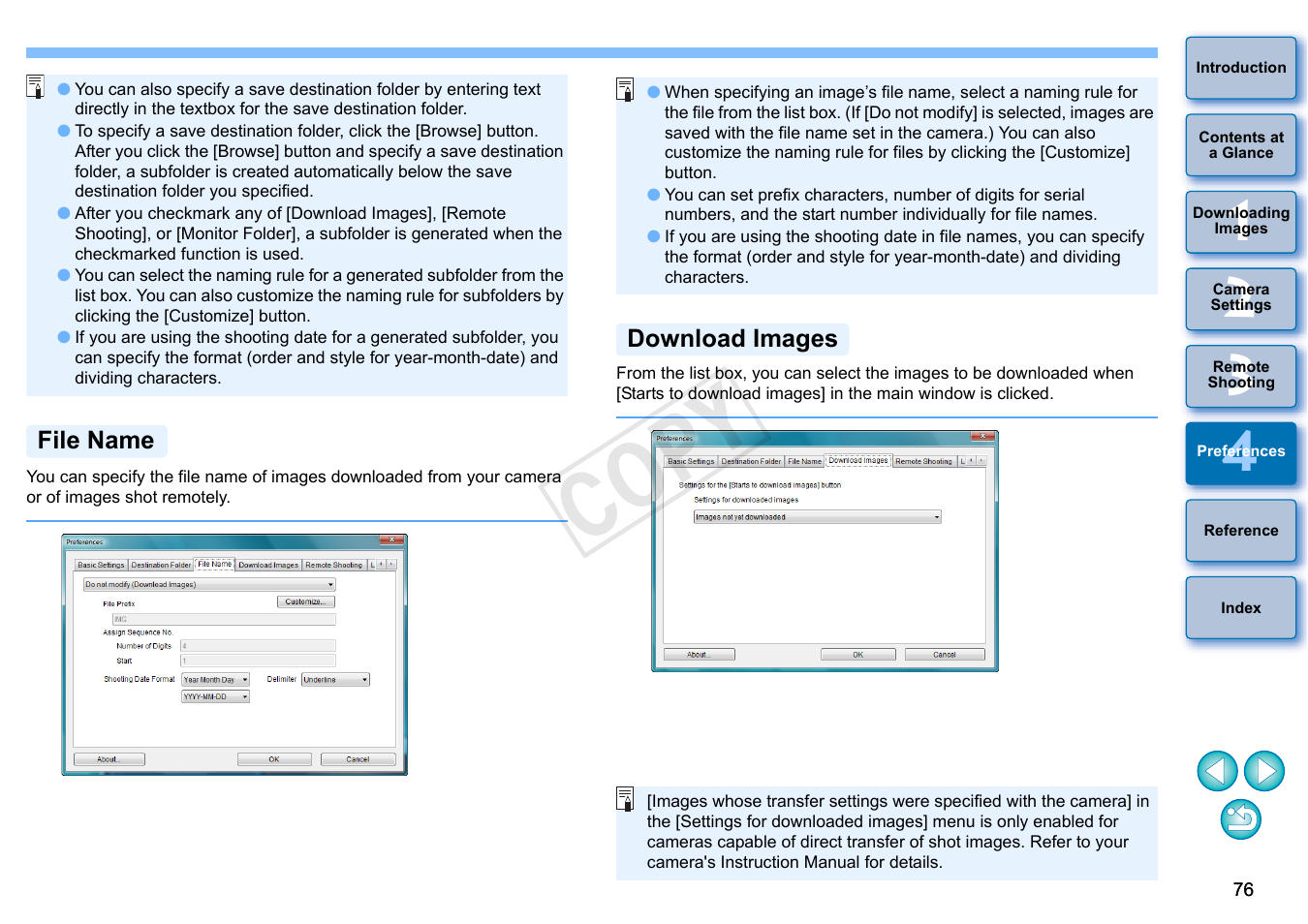 File name, Download images, Cop y | Canon EOS Rebel T3i 18-55mm IS II Lens Kit User Manual | Page 77 / 102