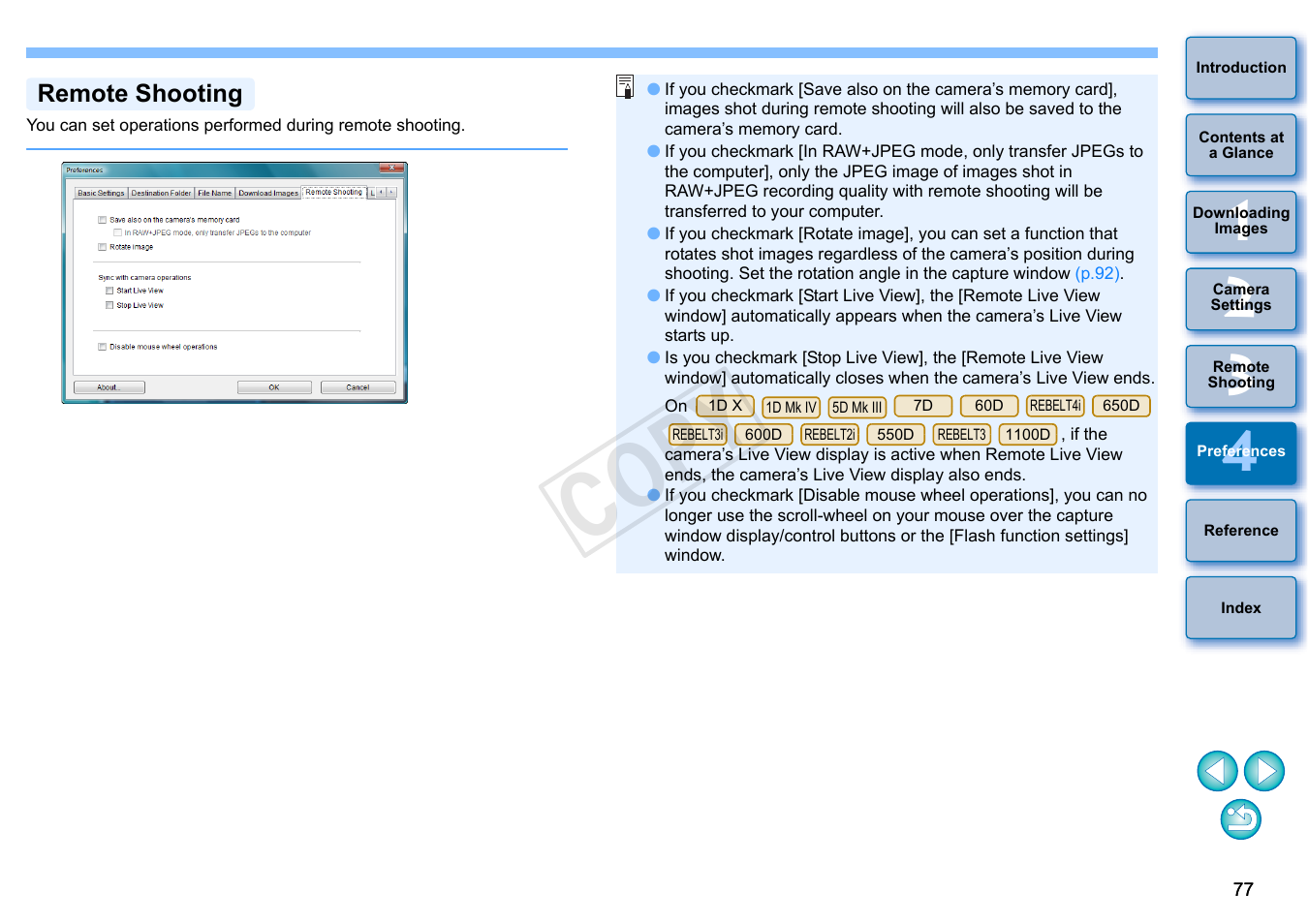 P.77), Remote shooting, Cop y | Canon EOS Rebel T3i 18-55mm IS II Lens Kit User Manual | Page 78 / 102