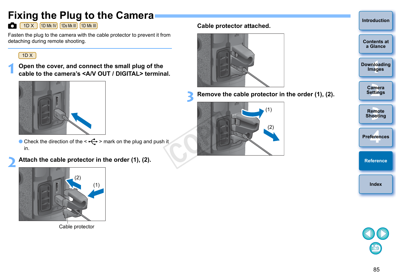 Fixing the plug to the camera, Using, see, P.85 | Cop y | Canon EOS Rebel T3i 18-55mm IS II Lens Kit User Manual | Page 86 / 102