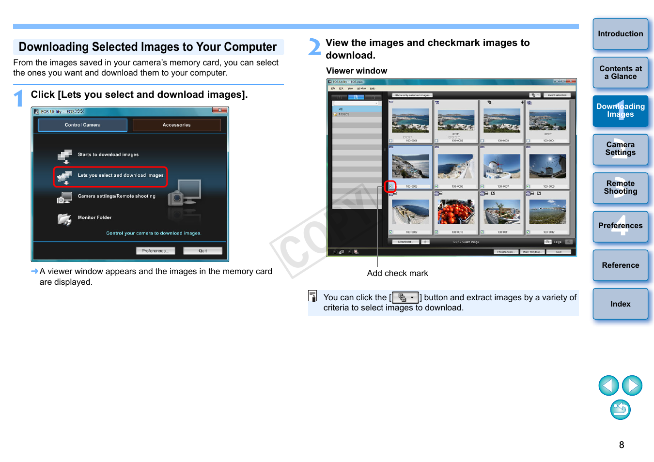 Downloading selected images to your computer, Cop y | Canon EOS Rebel T3i 18-55mm IS II Lens Kit User Manual | Page 9 / 102
